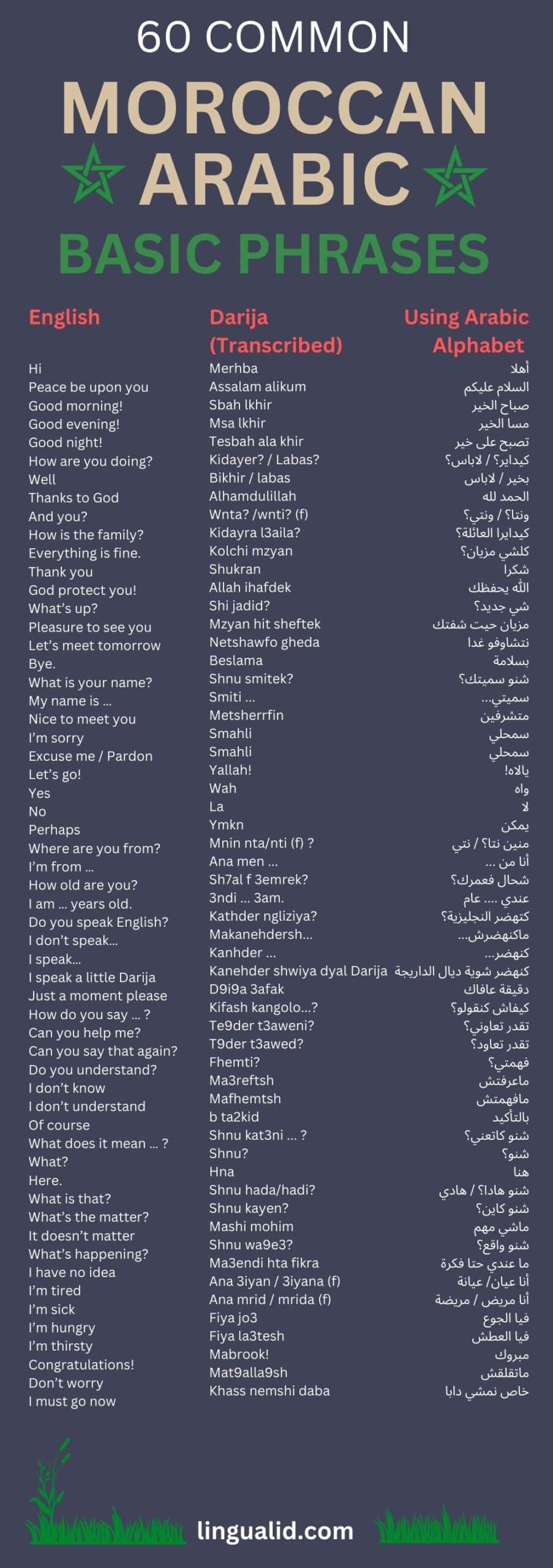 Basic moroccan arabic phrases darija