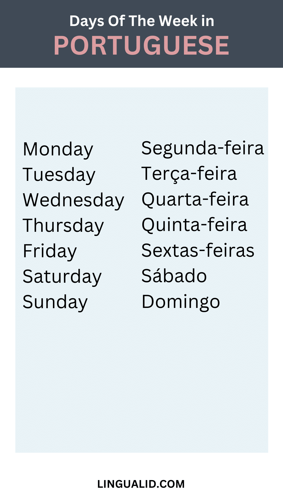 1 days of the week in portuguese