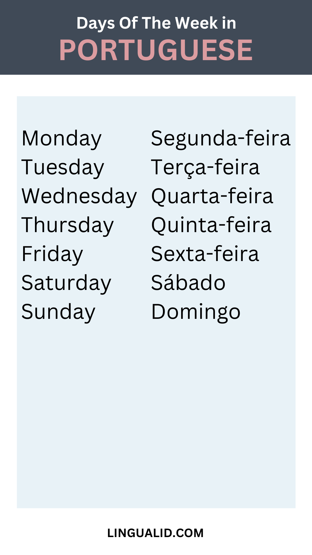 days of the week in portuguese