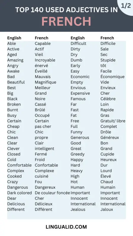 Top 140 Common Adjectives in French - Lingualid