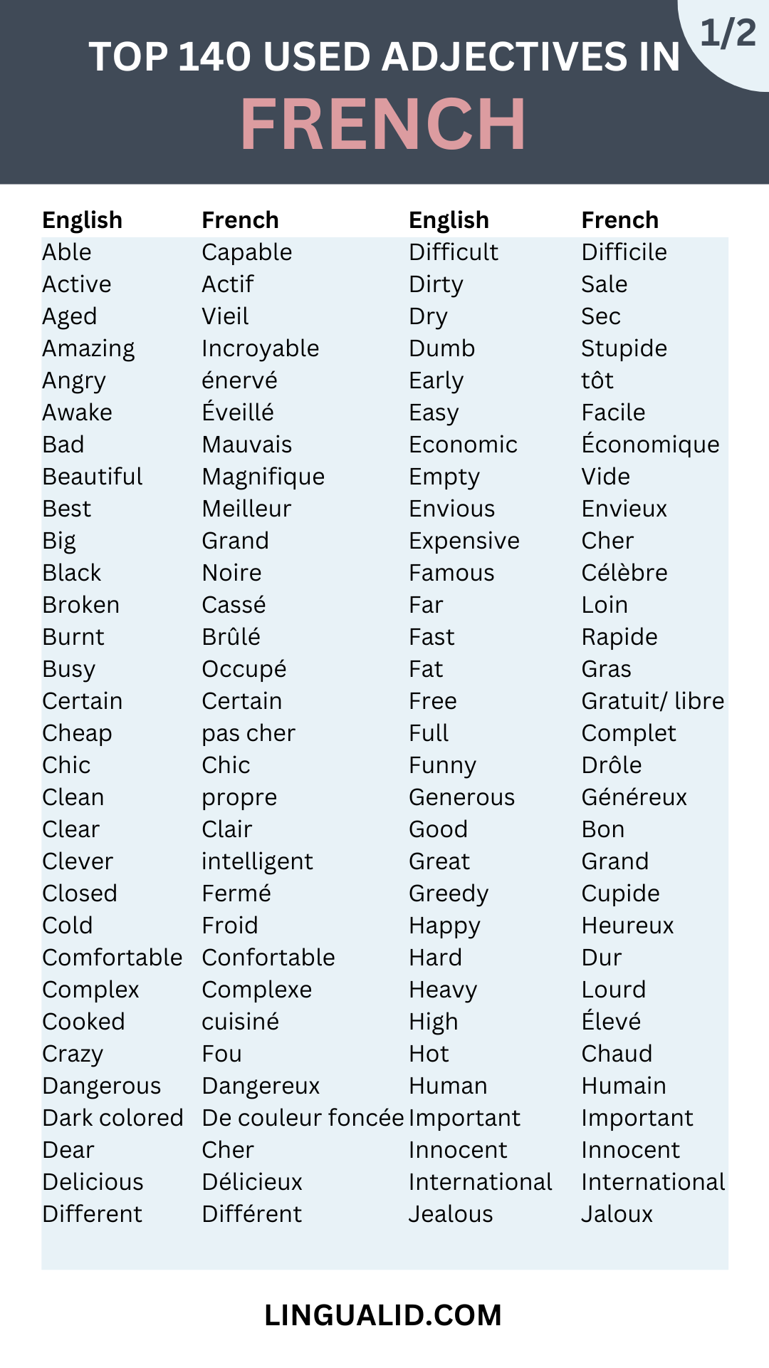 1 Top 140 Common Adjectives In French