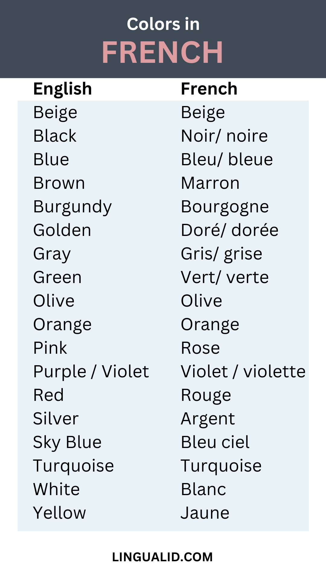 Colors in French visual