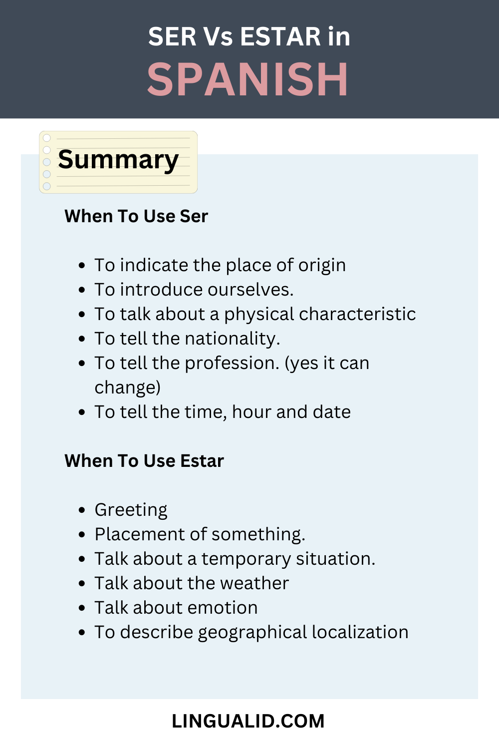 Ser' and 'estar': differences and uses in Spanish