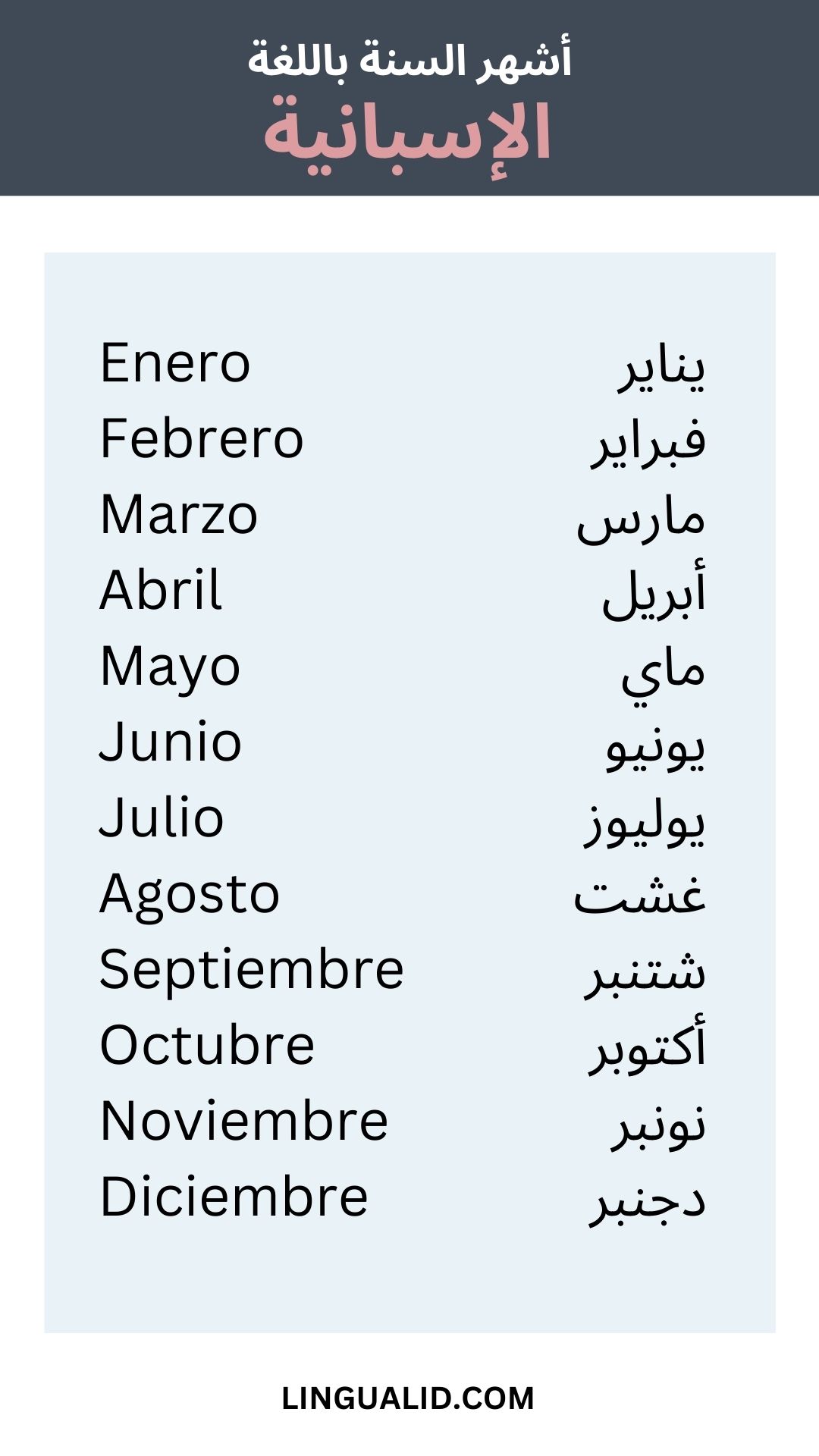 أشهر السنة باللغة الإسبانية - الأيام الأشهر الفصول الإسبانية 