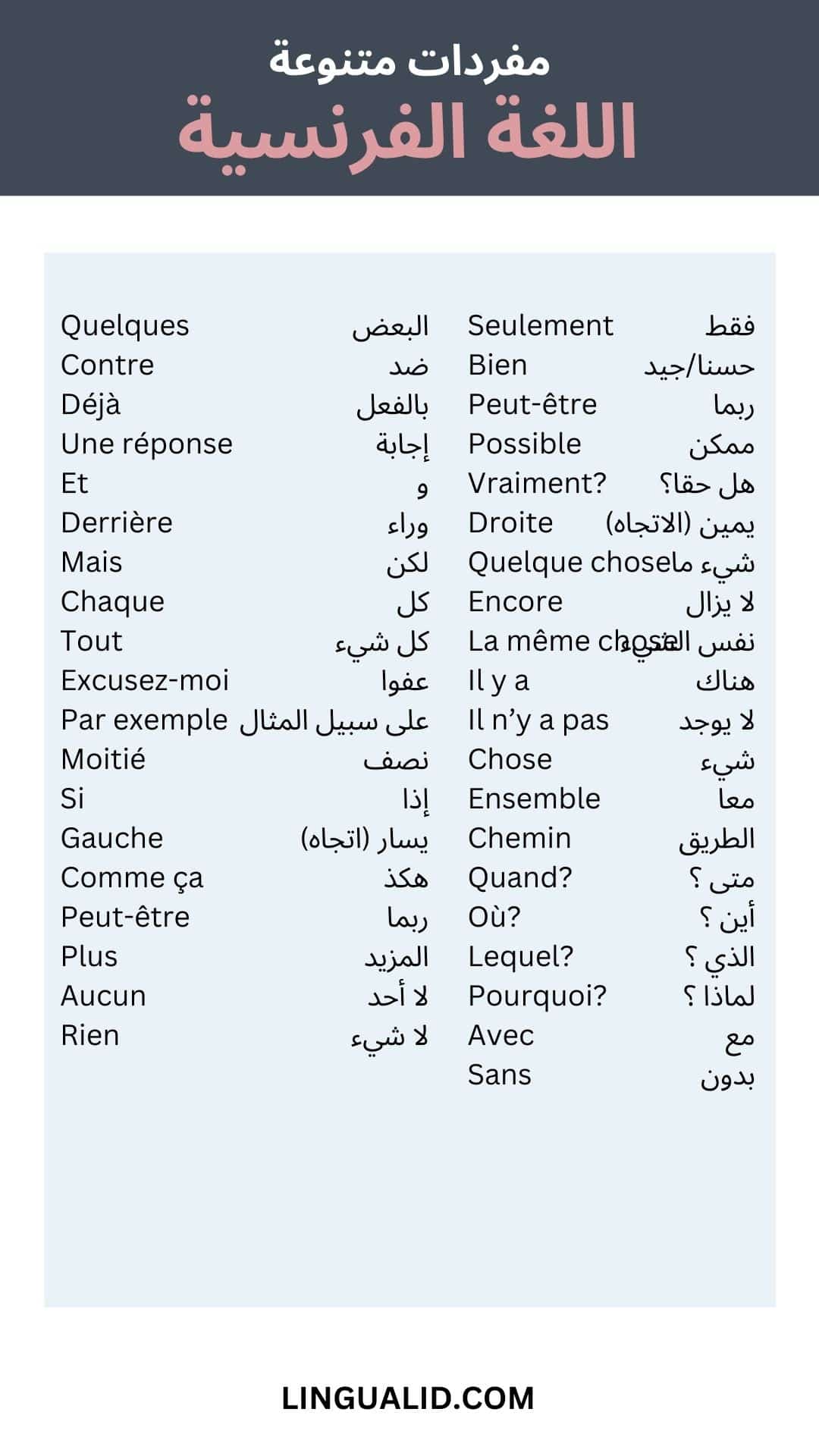 مفردات متنوعة اللغة الفرنسية