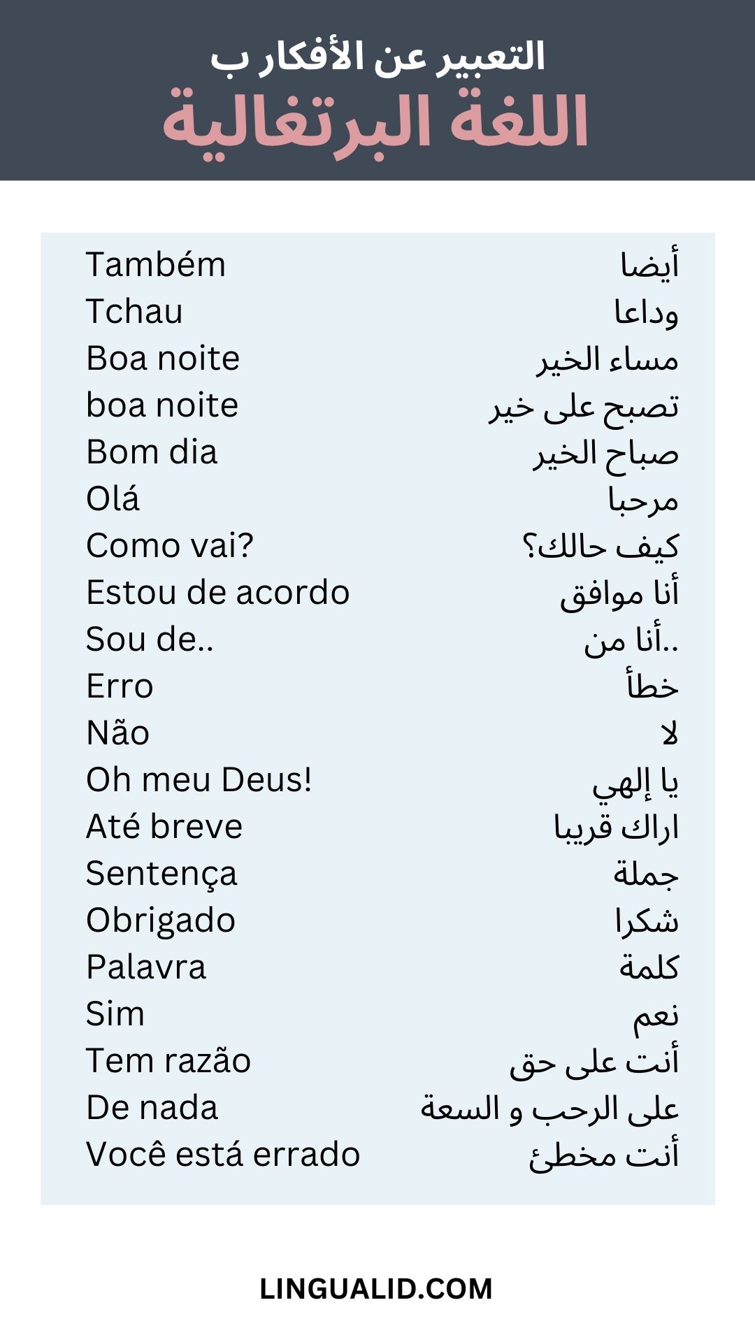 أهم الكلمات و المفردات في اللغة البرتغالية التعبير عن الأفكار